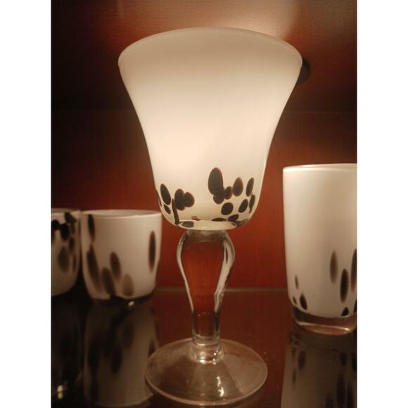 Murano Martini Drinking Glass Handblown WHITE BROWN Spots Art Deco Bareware VNT - Picture 2 of 11
